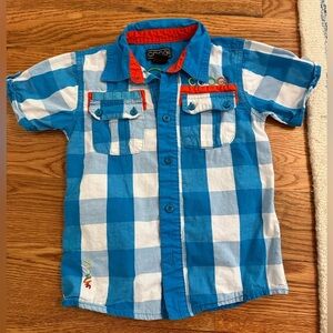 Boys Size 5 COOGI Plaid Short Sleeve Polo Blue Shirt